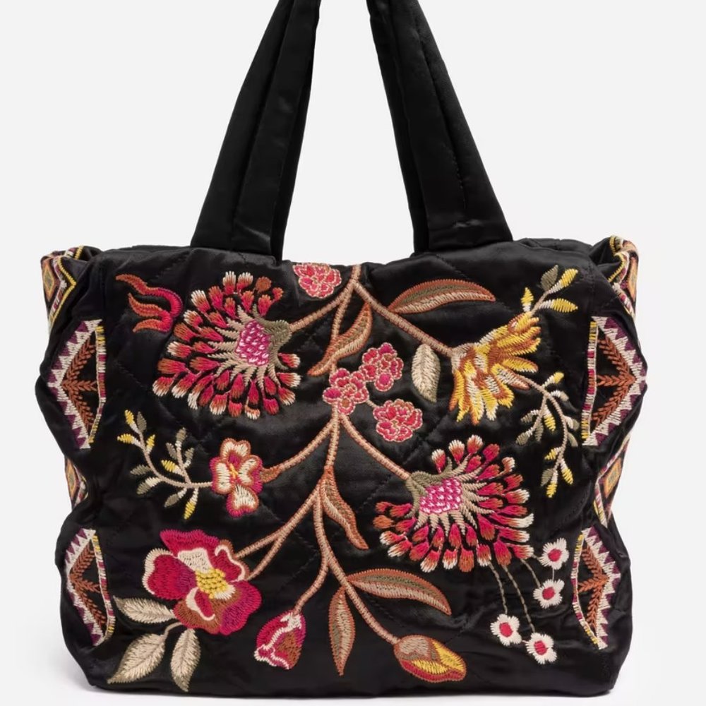 New Johnny Was Lilith Quilted Satin Tote - Picture 14 of 14